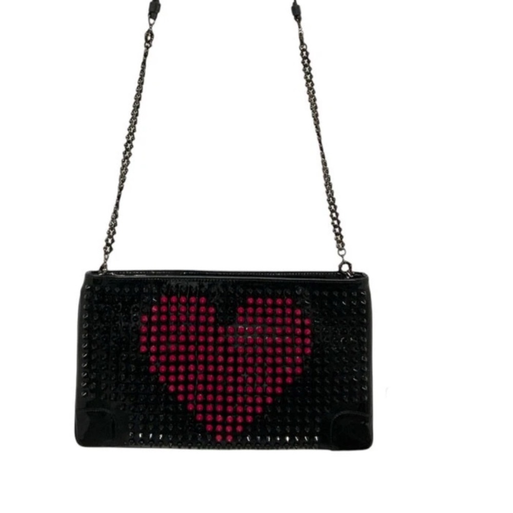 Christian Louboutin Crossbody Spiked Heart Patent Leather Ruby Posh Clutch Bag - Picture 7 of 16